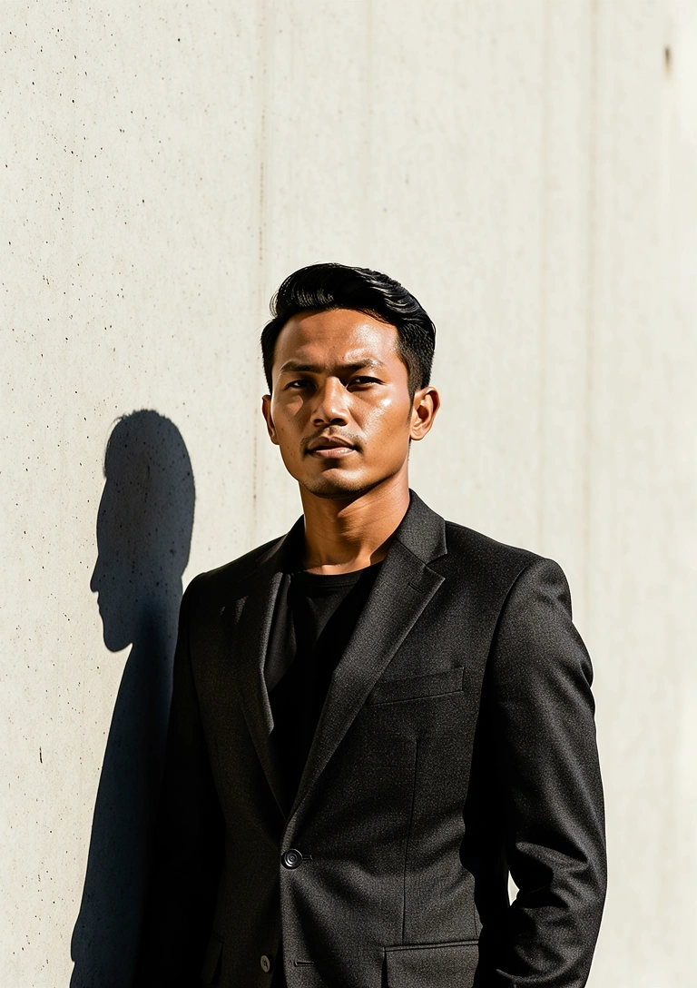 Pria modern menggunakan pakaian formal minimalis